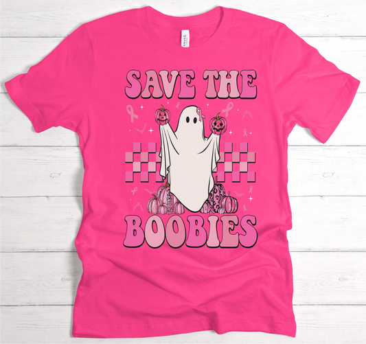 Save the boobies ghost holding pumpkins