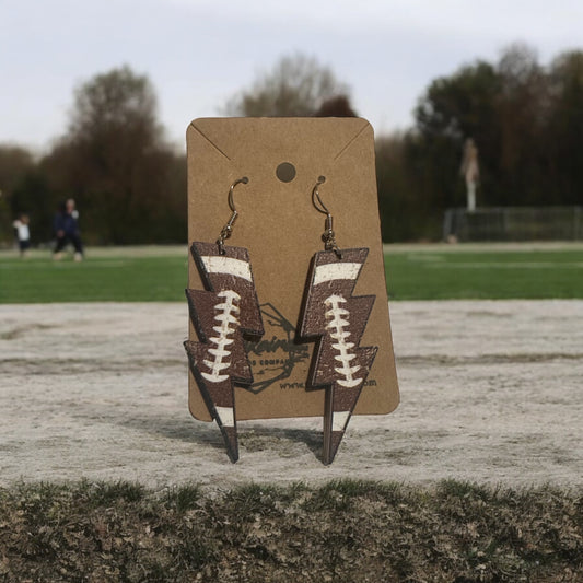 Lightning football earrings wood